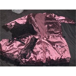 Lace Satin Lingerie Set w/ Robe